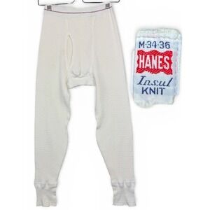 True Vintage 1950s Hanes Unsul Knit Long Johns Thermal Pants Cotton Waffle